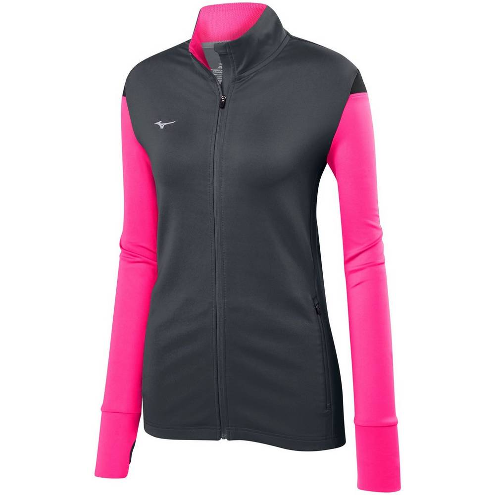 Mizuno Horizon Full Cipzáros Női Jacke Szürke/Rózsaszín/Fekete OHT724653